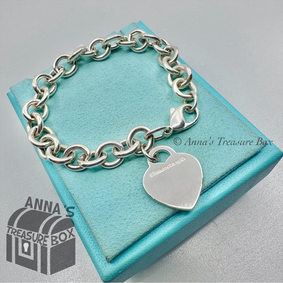 Tiffany & Co. 925 Silver Medium RTT Heart Diamond 8" Bracelet (pouch) - Picture 4 of 6
